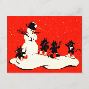 Cartão Postal De Festividades Interruptor vermelho do boneco de neve da luta do