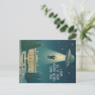 Cartão Postal De Festividades Intervenção de Férias de OVNI Natal Divertido Polí