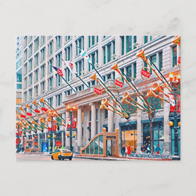 Cartão Postal De Festividades Inverno em Chicago,  (Frente)