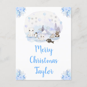 Cartão Postal De Festividades Inverno Maravilhoso Animais Árticos Feliz Natal
