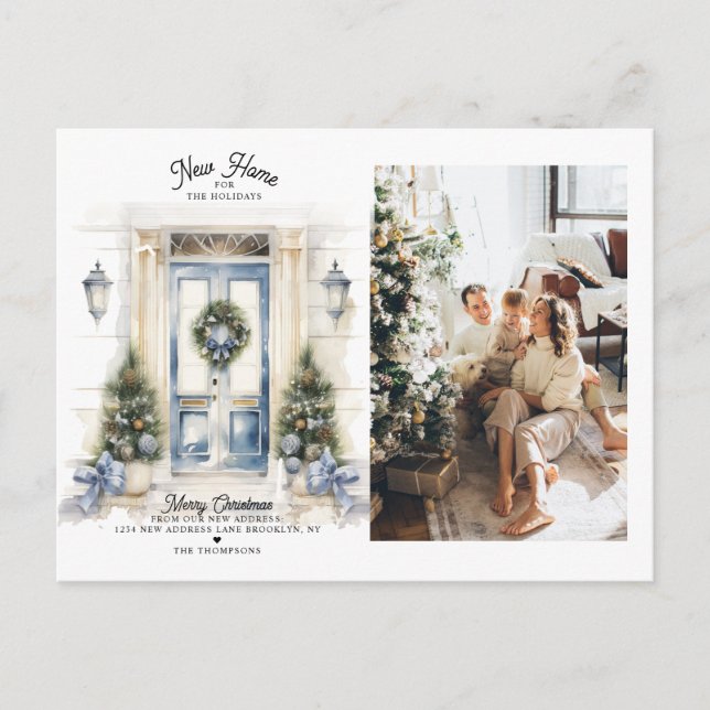 Cartão Postal De Festividades Inverno White Christmas Door New Home Photo Moving (Frente)