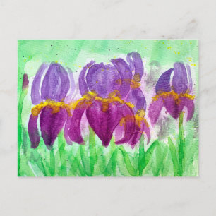Cartão Postal De Festividades Íris em tons azuis e roxos em aquarela