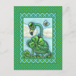 CARTÃO POSTAL DE FESTIVIDADES IRISH GREEN FLAMINGO, CUTE HAPPY ST. PATRICK'S DAY