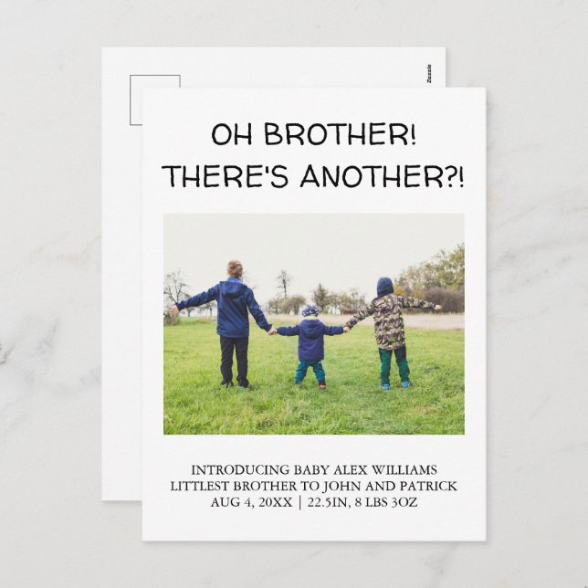 Cartão Postal De Festividades IRMÃO! HÁ OUTRO? Bebê Foto Nascimento (Frente/Verso)