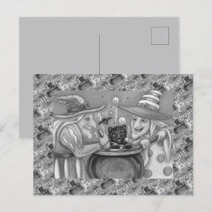 CARTÃO POSTAL DE FESTIVIDADES IRMÃS DE BRUXAS, GATO NEGRO E TRASEIRO