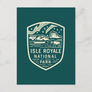 Cartão Postal De Festividades Isle Royale National Park Magical Night Emblem