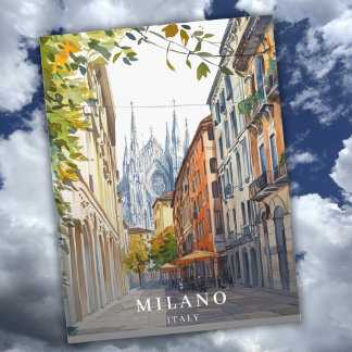 Cartão Postal De Festividades Itália Antiga Milano Milão Viagem Aquarela
