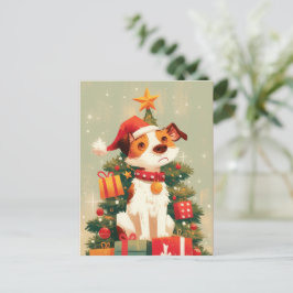 Cartão Postal De Festividades Jack Russell Terrier with Christmas Tree and Gifts