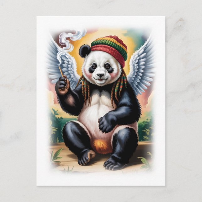 Cartão Postal De Festividades Jamaican Angel Panda takes a break on a White (Frente)