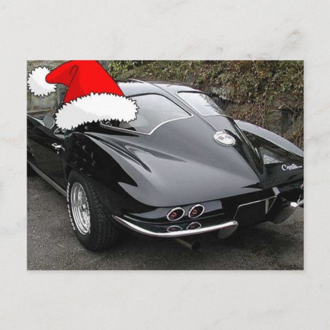 Cartão Postal De Festividades Janela Dividida Preta da Corvette de Natal (Frente)