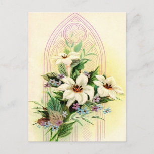 Cartão Postal De Festividades janela vintage floral Páscoa Church