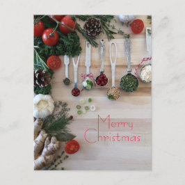 Cartão Postal De Festividades Janto de Natal, ervas, especiarias, tomates,