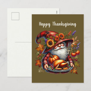 Cartão Postal De Festividades Janto Sasonal de Ação de Graças sobre o gnomo