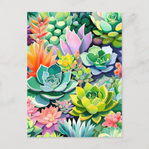Cartão Postal De Festividades Jardim Botânico Suculento de Verão Colorido