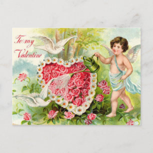 Cartão Postal De Festividades Jardim Com Cupido