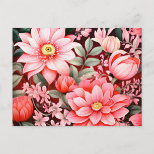 Cartão Postal De Festividades Jardim de Flores Botânicas Antigas em Flor