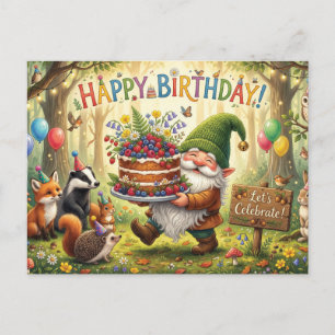 Cartão Postal De Festividades Jardim de Floresta Caprichosa Design de Aniversári