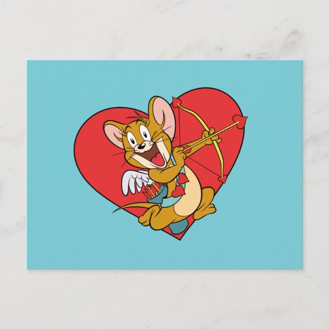 Cartão Postal De Festividades Jerry Mouse Vestido como Namorados Cupido (Frente)