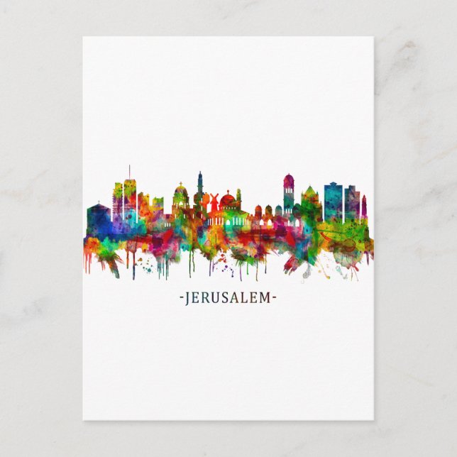 Cartão Postal De Festividades Jerusalém Israel Skyline (Frente)