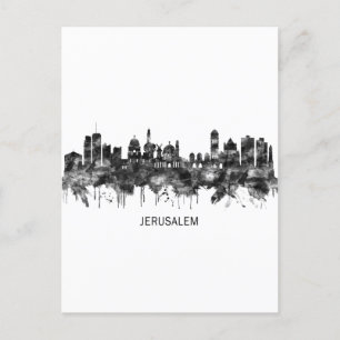 Cartão Postal De Festividades Jerusalém Israel Skyline BW