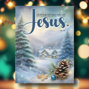 Cartão Postal De Festividades Jesus Bíblia Verse Russo Woodland Pinheiros Natal