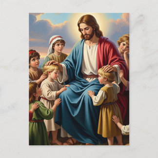 Cartão Postal De Festividades Jesus Cercado por Crianças