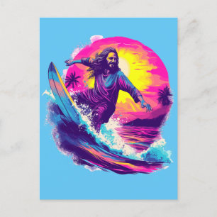 Cartão Postal De Festividades Jesus surfando com você através das ondas da vida
