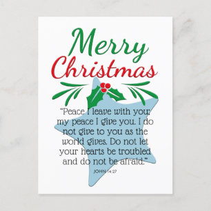 Cartão Postal De Festividades João 14:27 Feliz Natal Estrela Azul Pastel