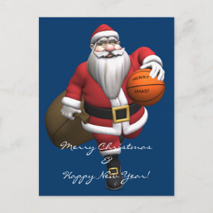 Cartão Postal De Festividades Jogador de Basquete do Papai Noel