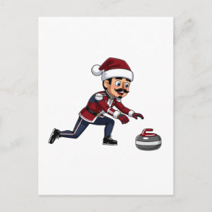 Cartão Postal De Festividades Jogador de Curling do Quebra-Nozes Feriado Esport
