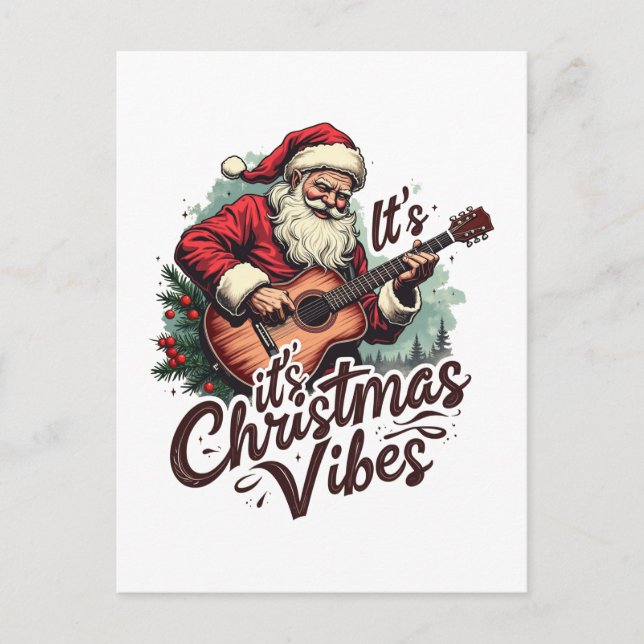 Cartão Postal De Festividades Jogador de Violão de Papais noeis de Natal - Rocki (Frente)