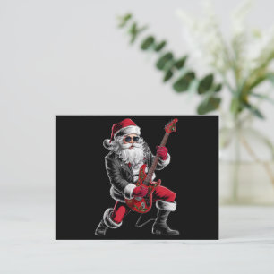 Cartão Postal De Festividades Jogador de Violão Rock & Roll de Natal Papai Noel