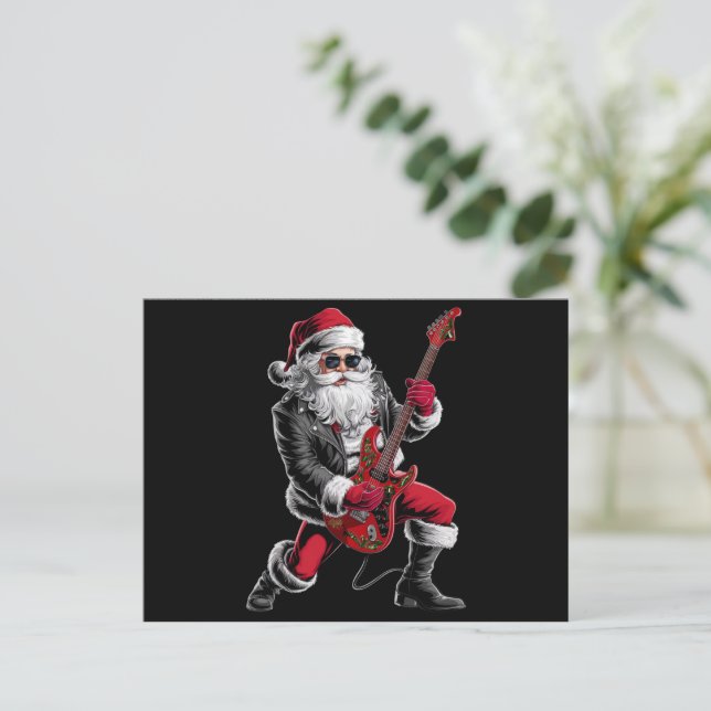 Cartão Postal De Festividades Jogador de Violão Rock & Roll de Natal Papai Noel (Em pé/Frente)