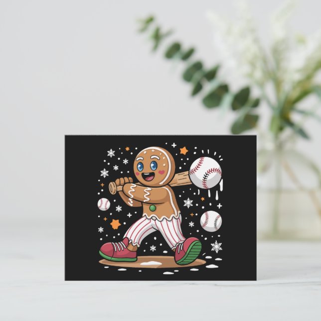 Cartão Postal De Festividades Jogador esportivo do Pão de Natal Baseball (Em pé/Frente)