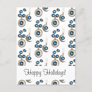 Cartão Postal De Festividades Joias de Natal Árvore azul clara Lua clara