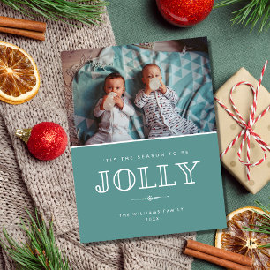 Cartão Postal De Festividades Jolly Modern Teal Family Foto do Natal