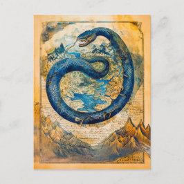 Cartão Postal De Festividades Jörmungandr, Serpente Midgard, sobre o Mapa Mundia