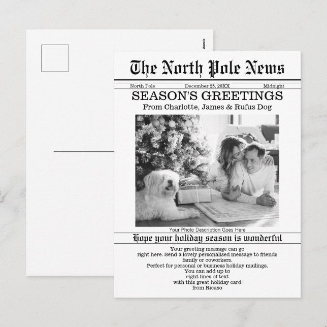 Cartão Postal De Festividades Jornal de Natal do Polo Norte Personalizado (Frente/Verso)