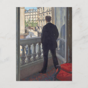 Cartão Postal De Festividades Jovem em sua janela por Gustave Caillebotte