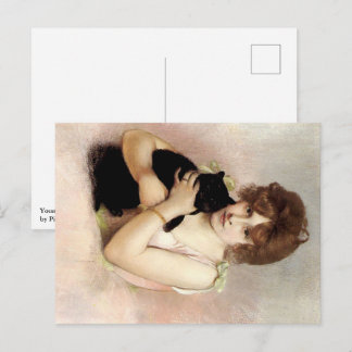 Cartão Postal De Festividades Jovem Mulher Segurando Gato Preto Pintura de Baila