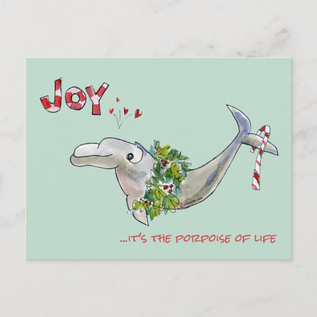 Cartão Postal De Festividades Joy Christmas Dolphin Porpoise of Life (Frente)