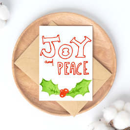 Cartão Postal De Festividades Joy e Paz | Natal Holly Leaf