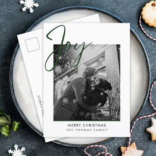 Cartão Postal De Festividades Joy Minimalista Foto Verde Simples de Natal