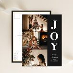 Cartão Postal De Festividades Joy Modern Black Christmas 3 Photo Collage<br><div class="desc">Cartão-postal de Natal preto moderno com 3 fotos de Colagem de Natal moderno. Mande Cartões de natal para seus entes queridos com este Cartão Feriado Festivo e Moderno. Todos os textos estão pré-organizados para que você personalize fácil e rapidamente com seus próprios detalhes. Feliz Feriados!</div>