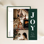 Cartão Postal De Festividades Joy Modern Green Christmas 3 Photo Collage<br><div class="desc">Cartão-postal de Natal Verde Moderno com 3 Fotografias Collage Modern Holiday. Mande Cartões de natal para seus entes queridos com este Cartão Feriado Festivo e Moderno. Todos os textos estão pré-organizados para que você personalize fácil e rapidamente com seus próprios detalhes. Feliz Feriados!</div>