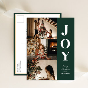 Cartão Postal De Festividades Joy Modern Green Christmas 3 Photo Collage