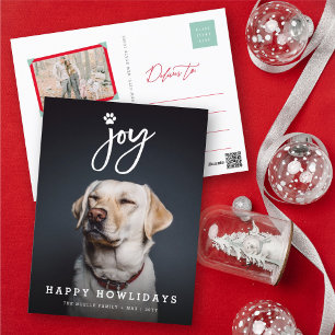 Cartão Postal De Festividades Joy Paw Imprime Pincel Script Dog Pet Foto Lover
