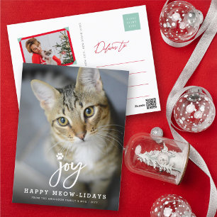 Cartão Postal De Festividades Joy Paw Imprimir Pincel Manuscrito Gato Pet Simple