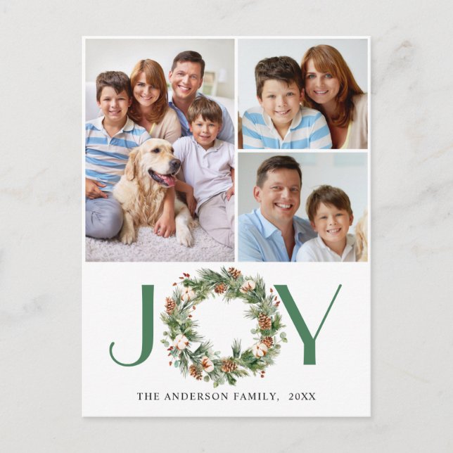 Cartão Postal De Festividades JOY Pine Cones Fir Wreath Natal 3 FOTO (Frente)