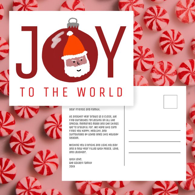 Cartão Postal De Festividades JOY Santa Charmoso Enfeite de Natal  (JOY Charming Santa Christmas Ornament Xmas Holiday Postcard
)